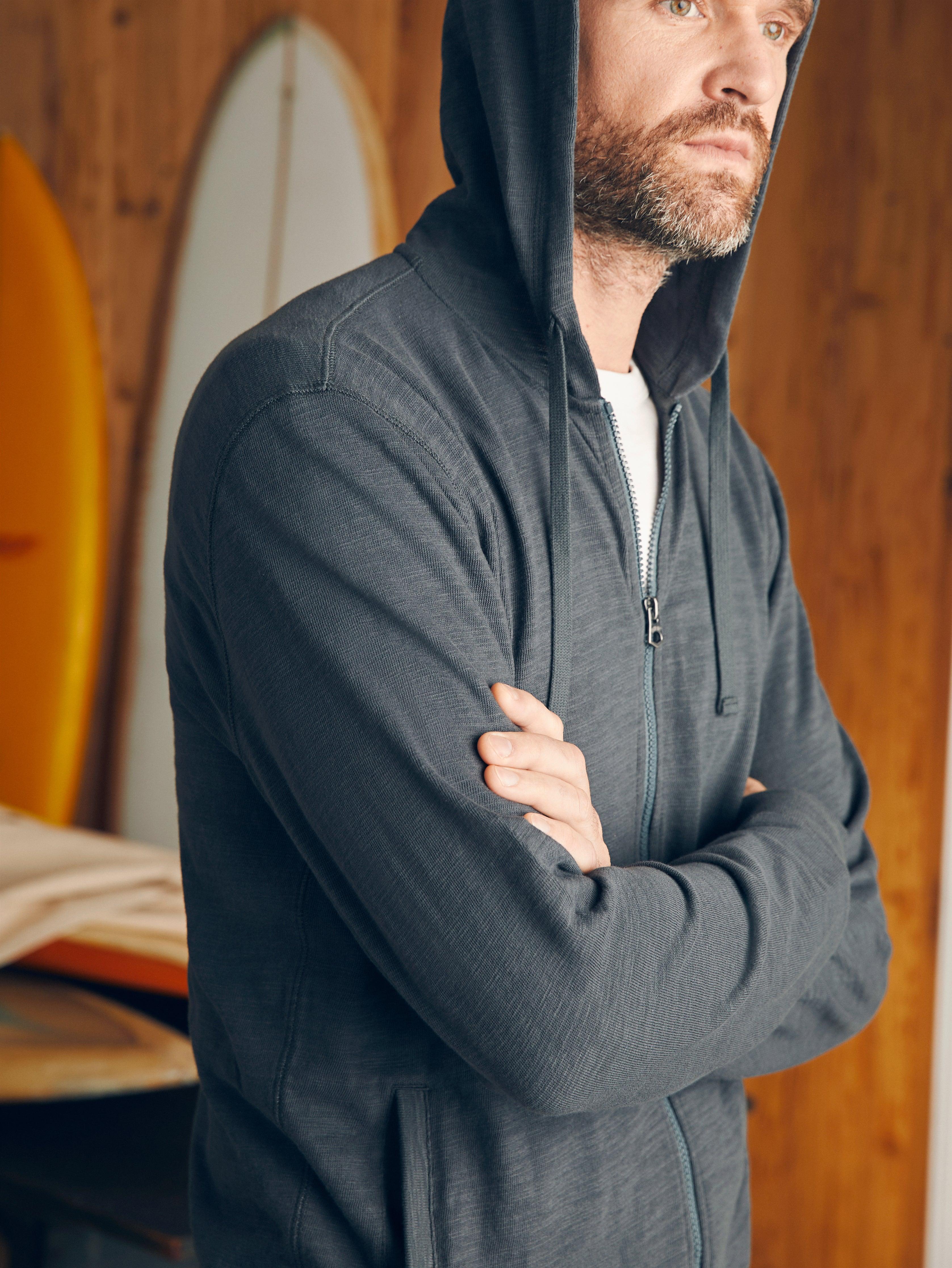 Sunwashed Slub Zip Hoodie - Graphite Male Product Image