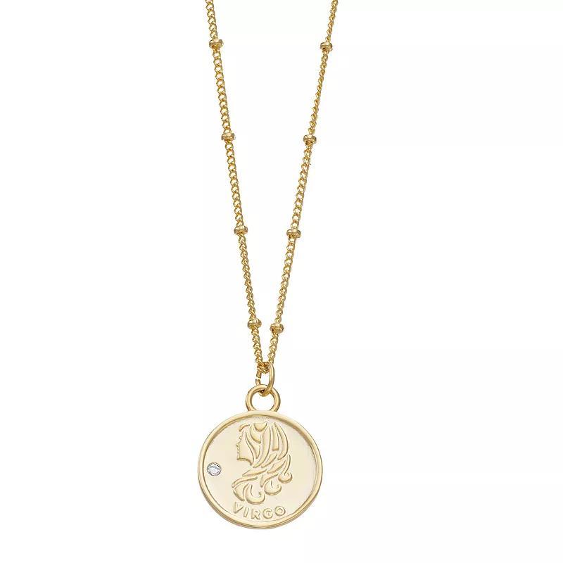 City Luxe Cubic Zirconia & Beaded Chain Zodiac Pendant Necklace, Womens, Gold Product Image