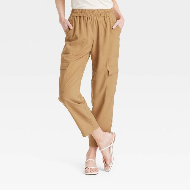 Womens High-Rise Ankle Cargo Pants - A New Day Tan M Product Image