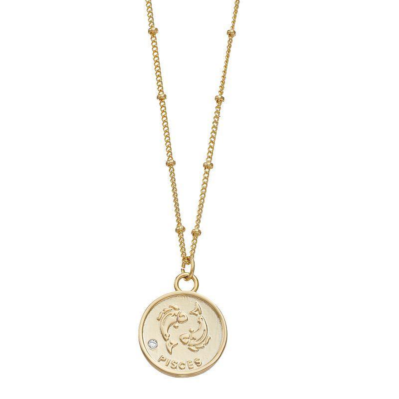 City Luxe Cubic Zirconia & Beaded Chain Zodiac Pendant Necklace, Womens, Gold Product Image