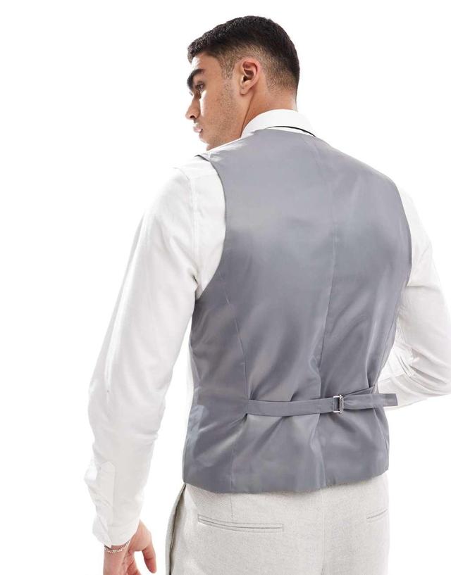 ASOS DESIGN slim suit vest with wool in ice gray herringbone Product Image