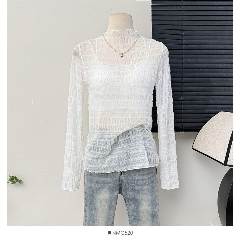 Mock-Neck Sheer Lace Top Product Image