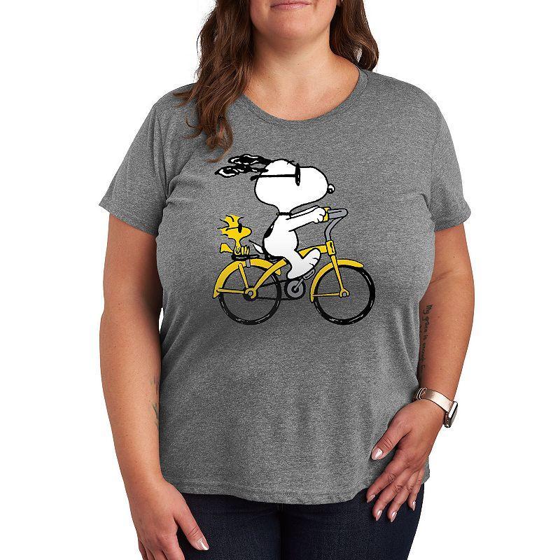 Plus Peanuts Snoopy & Woodstock Riding Bike Graphic Tee, Womens Product Image