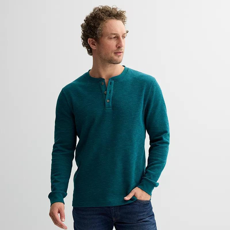 Mens Sonoma Goods For Life Long Sleeve Textured Henley Tee Dark Blue Texture Product Image