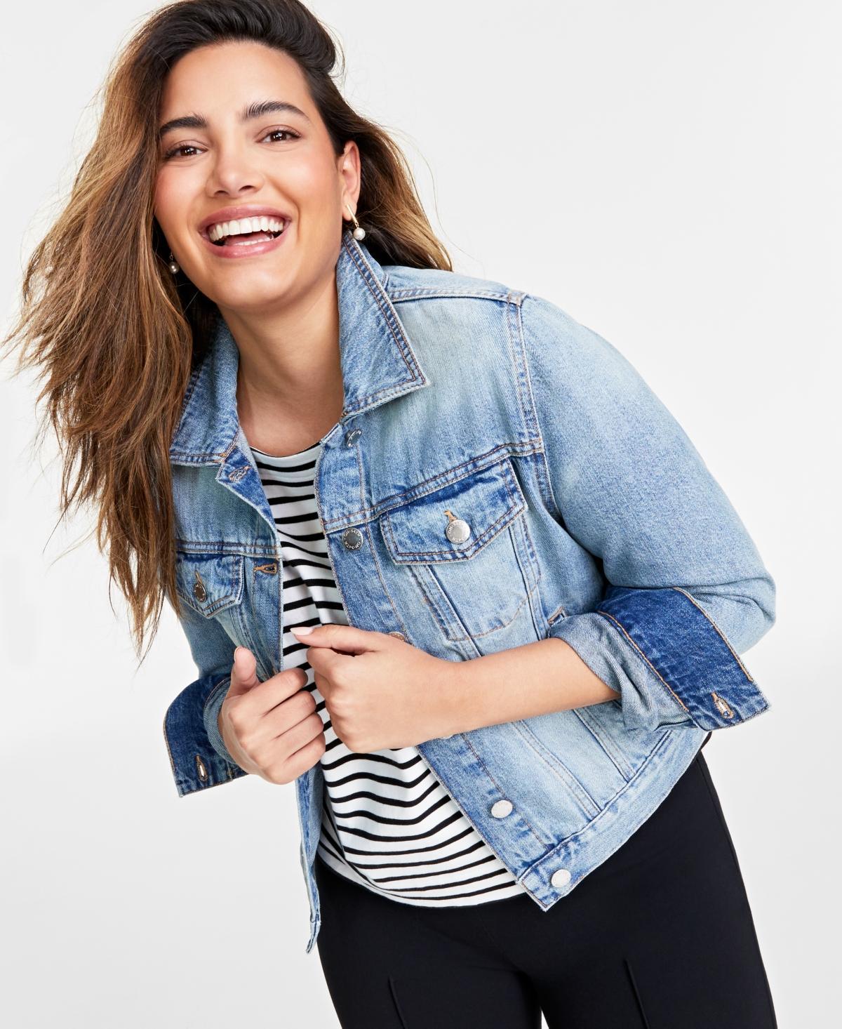 On 34th Womens Classic Denim Trucker Jacket, Created for Macys Product Image