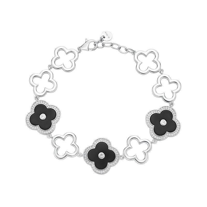 Gemminded Sterling Silver Black Onyx Clover Bracelet, Womens Product Image