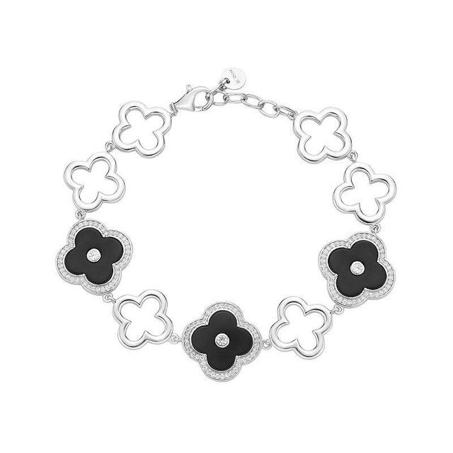 Gemminded Sterling Silver Black Onyx Clover Bracelet, Womens Product Image