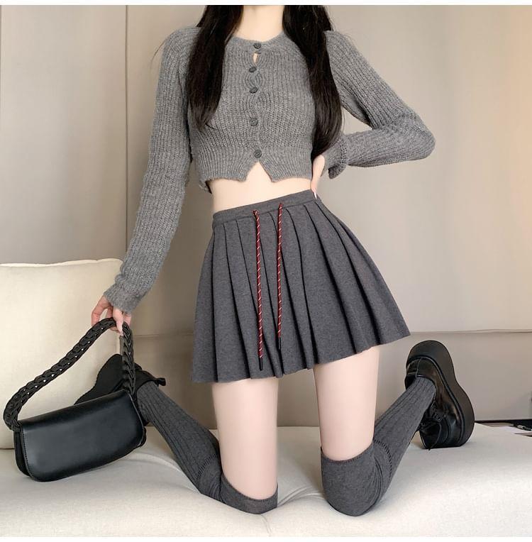 High Waist Plain Pleated Mini A-Line Skirt Product Image