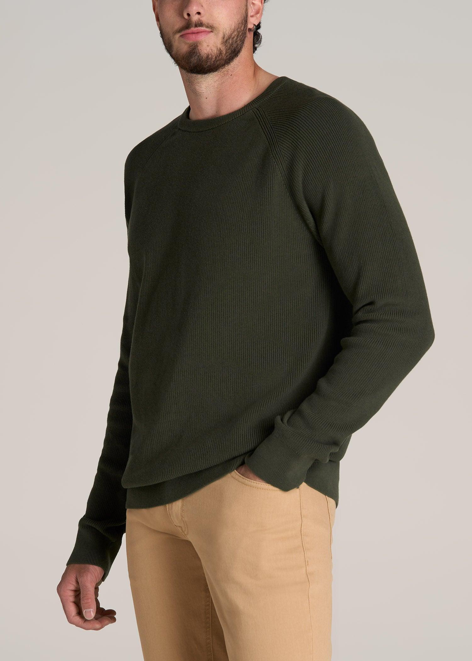 Textured Heavy Knit Sweater for Tall Men in Dark Olive Green Product Image