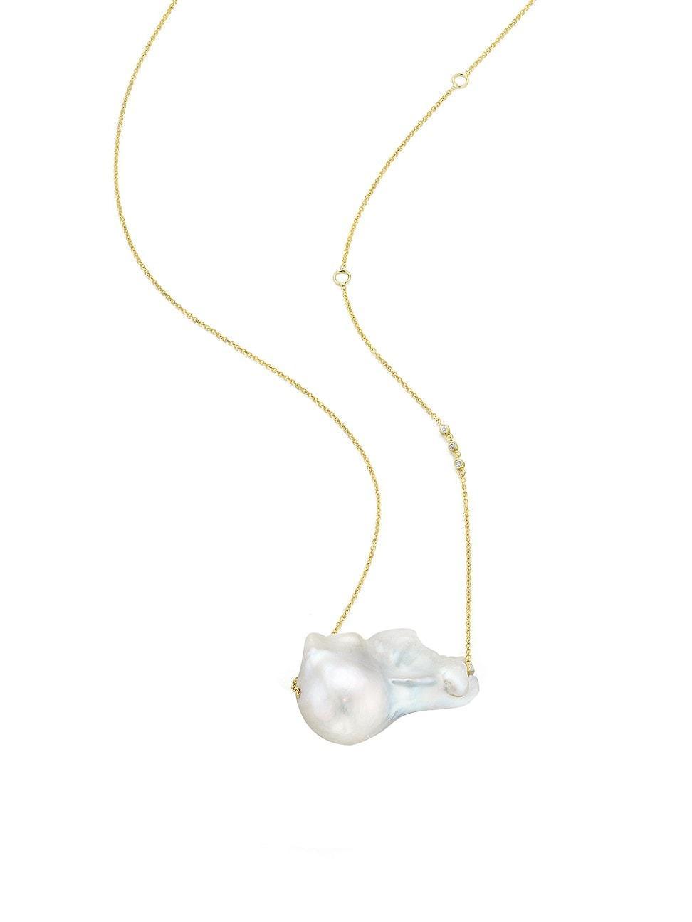 Womens Organic Gems 18K-Yellow-Gold Vermeil, 24MM Baroque Pearl, & Diamond Necklace Product Image