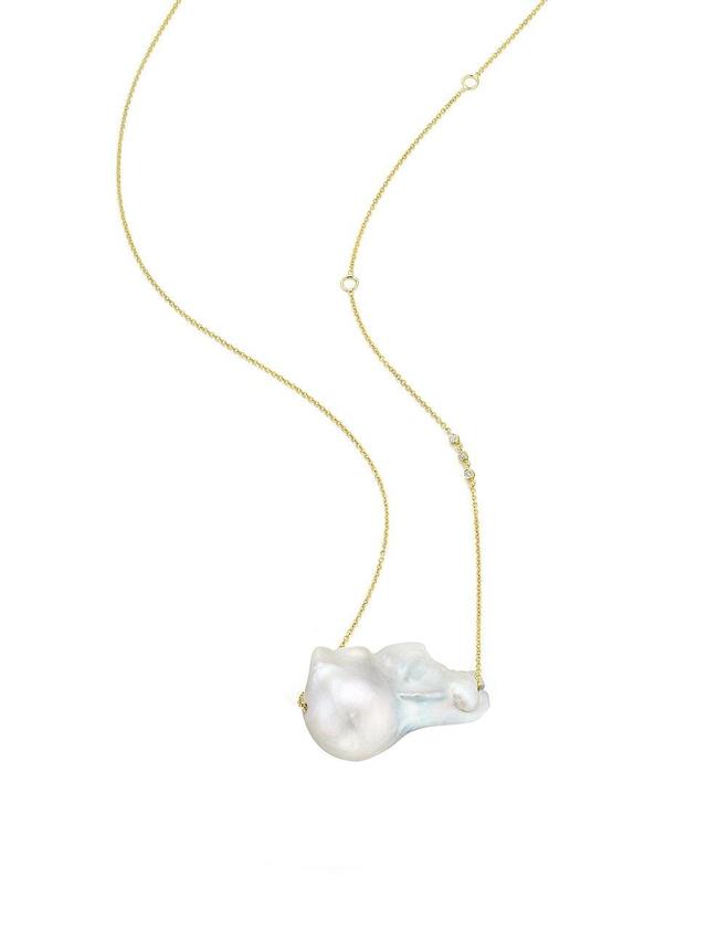 Womens Organic Gems 18K-Yellow-Gold Vermeil, 24MM Baroque Pearl, & Diamond Necklace Product Image