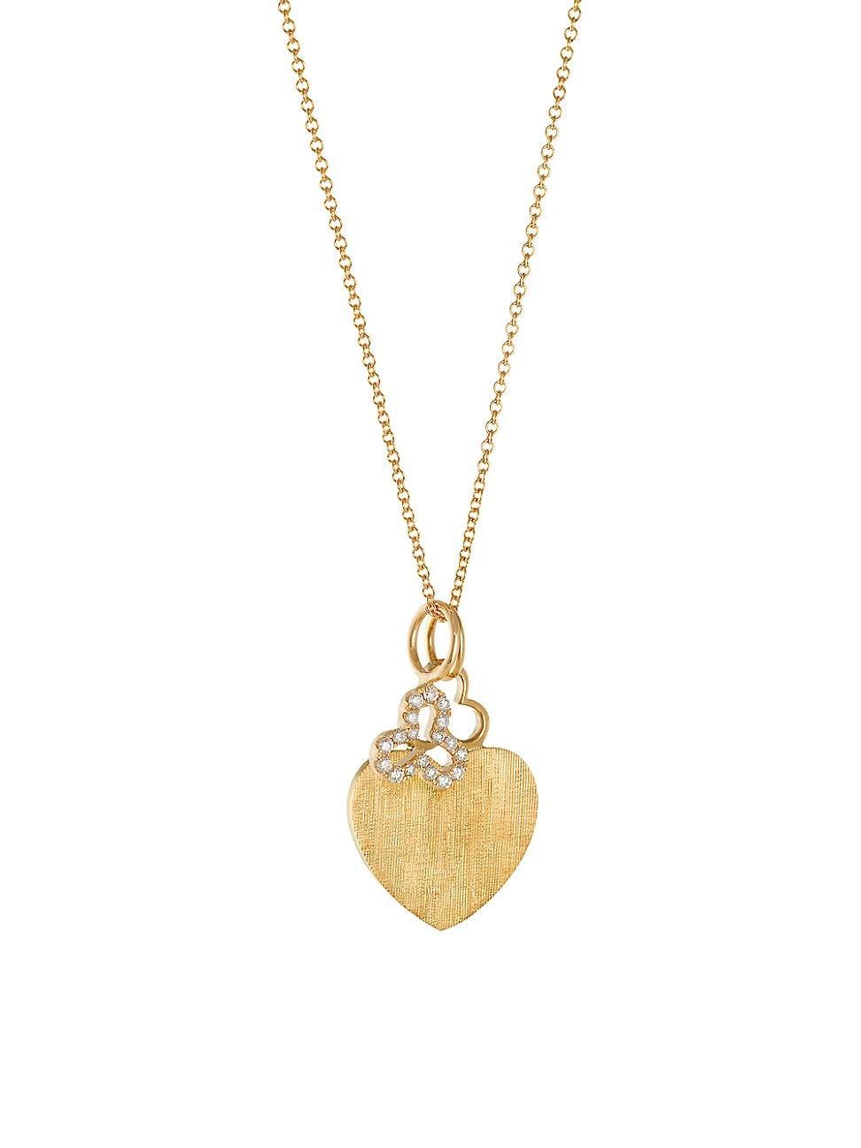 Womens 14K & 18K Yellow Gold & Diamond Large Hidden Heart & Trefoil 2-Charm Necklace Product Image