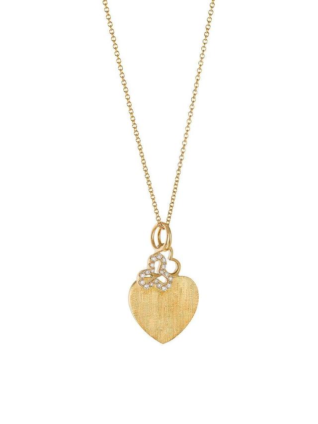 Womens 14K & 18K Yellow Gold & Diamond Large Hidden Heart & Trefoil 2-Charm Necklace Product Image