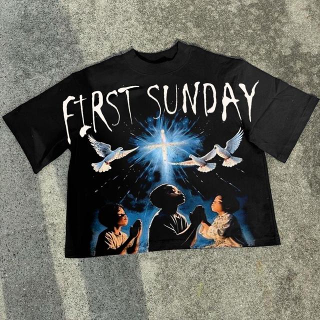 Sopula Retro First Sunday Faith Peace Dove Graphic Print Cotton Cropped T-Shirts Product Image