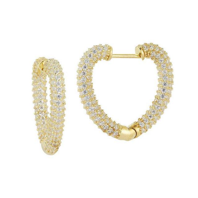 Sunkissed Sterling Cubic Zirconia Pave Heart Hoop Earrings, Womens, Gold Tone Product Image