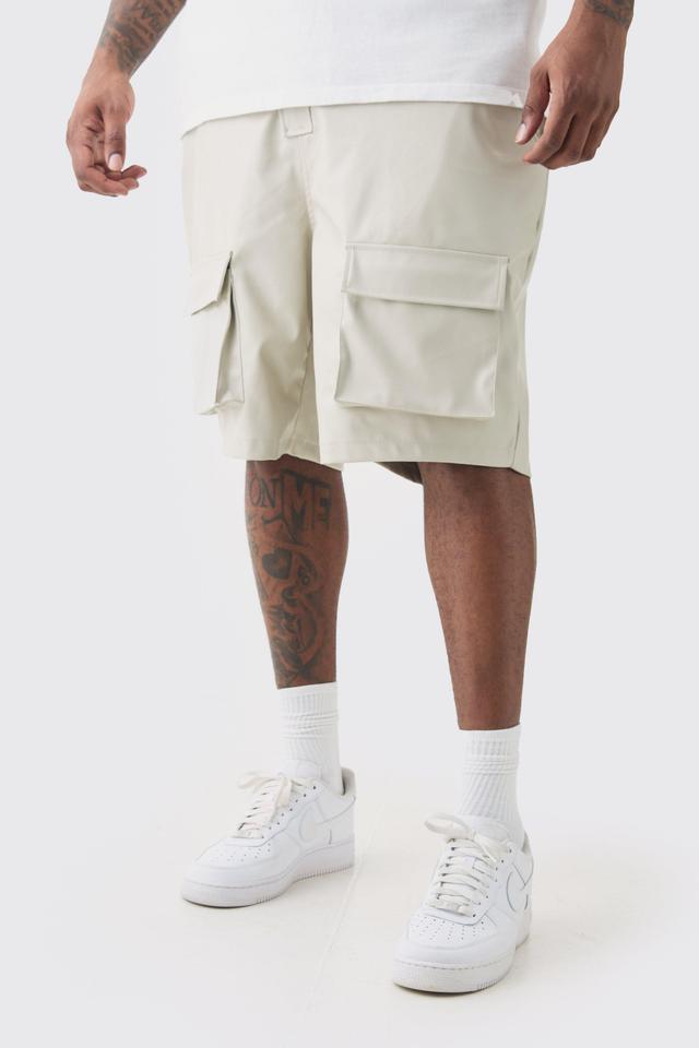 Plus Fixed Waist PU Cargo Short | boohooMAN USA Product Image