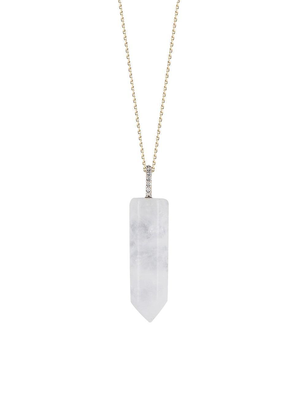 Mens 14K Yellow Gold & Natural Crystal Quartz Necklace Product Image