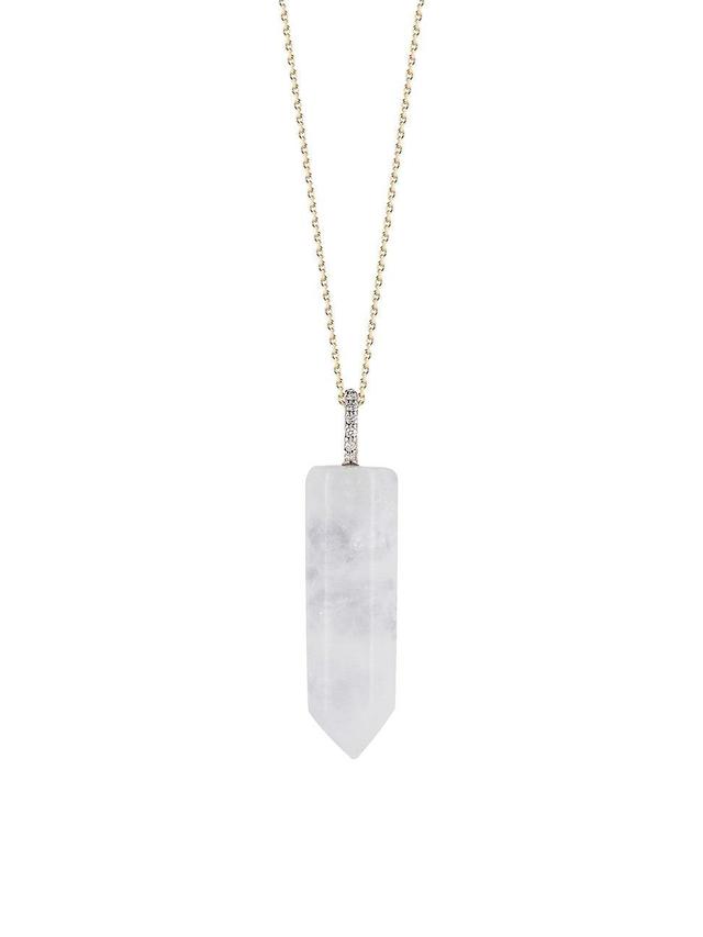 Mens 14K Yellow Gold & Natural Crystal Quartz Necklace Product Image