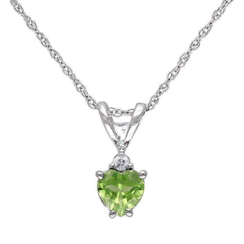 Stella Grace 10k White Gold Peridot & 1/5 Carat T.W. Diamond Heart Pendant Necklace, Womens Green Product Image