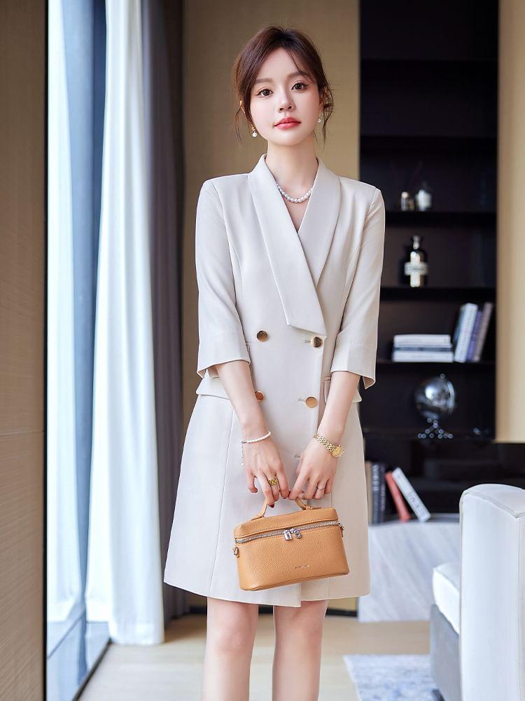 3/4-Sleeve Double Breasted Blazer Dress Product Image