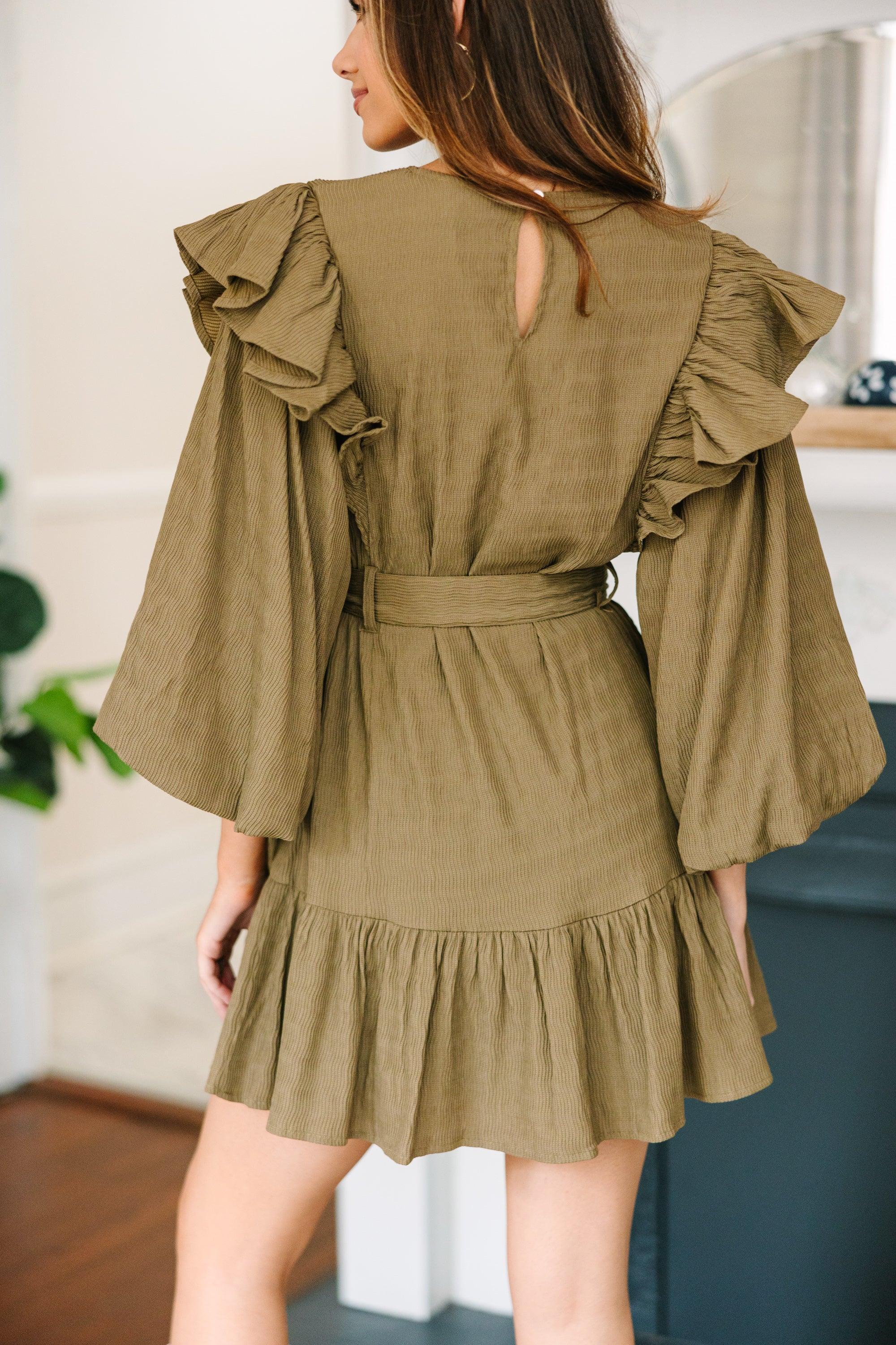 In Your Heart Olive Green Textured Dress Female Product Image