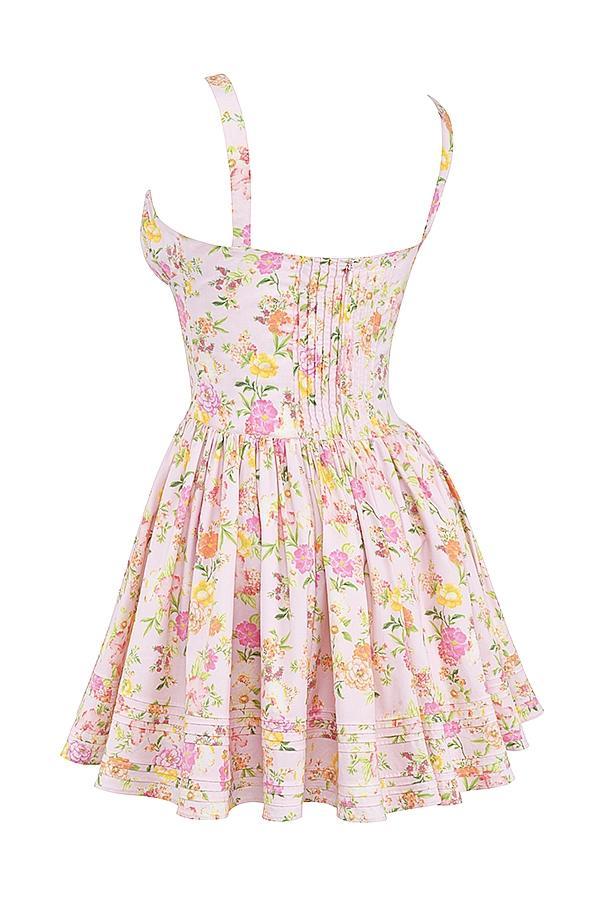 Natassia Pink Meadow Print Cotton Mini Dress Product Image