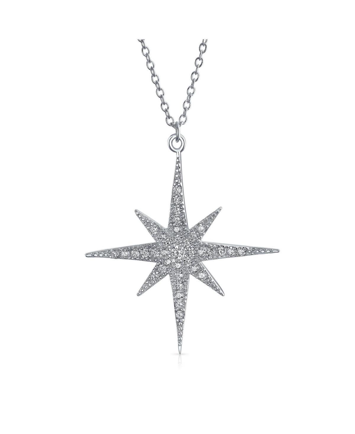 Bling Jewelry Celestial Pave Cubic Zirconia Cz Shinning North Star Burst Star Pendant Necklace For Women For Sterling Silver Product Image