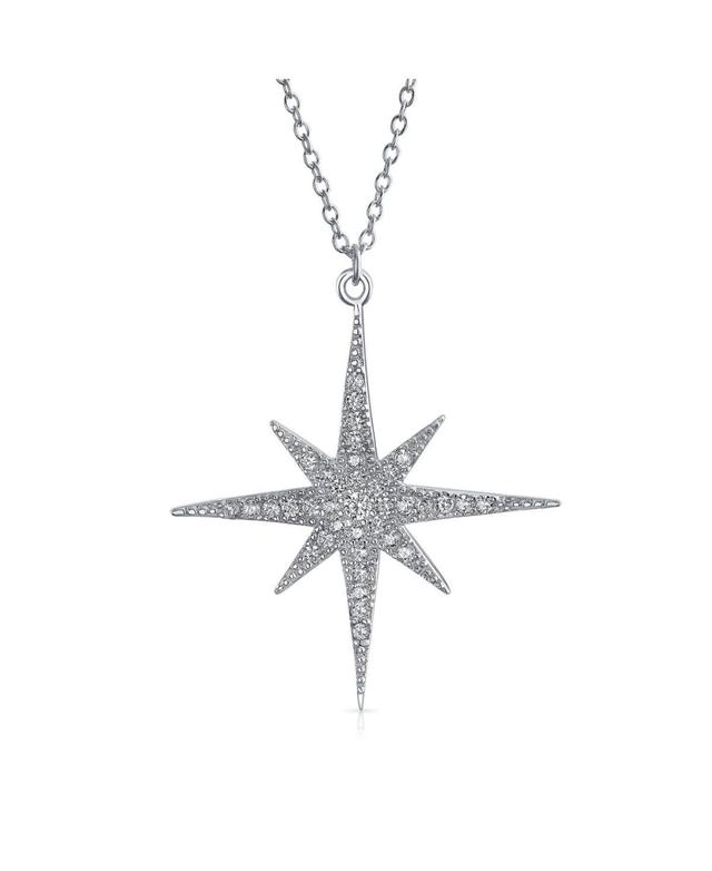 Celestial Pave Cubic Zirconia Cz Shinning North Star Burst Star Pendant Necklace For Women For Teen .925 Sterling Silver Product Image