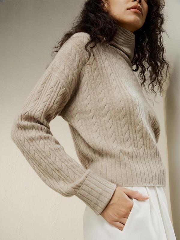 Classic Cable Knit Turtleneck Sweater Product Image