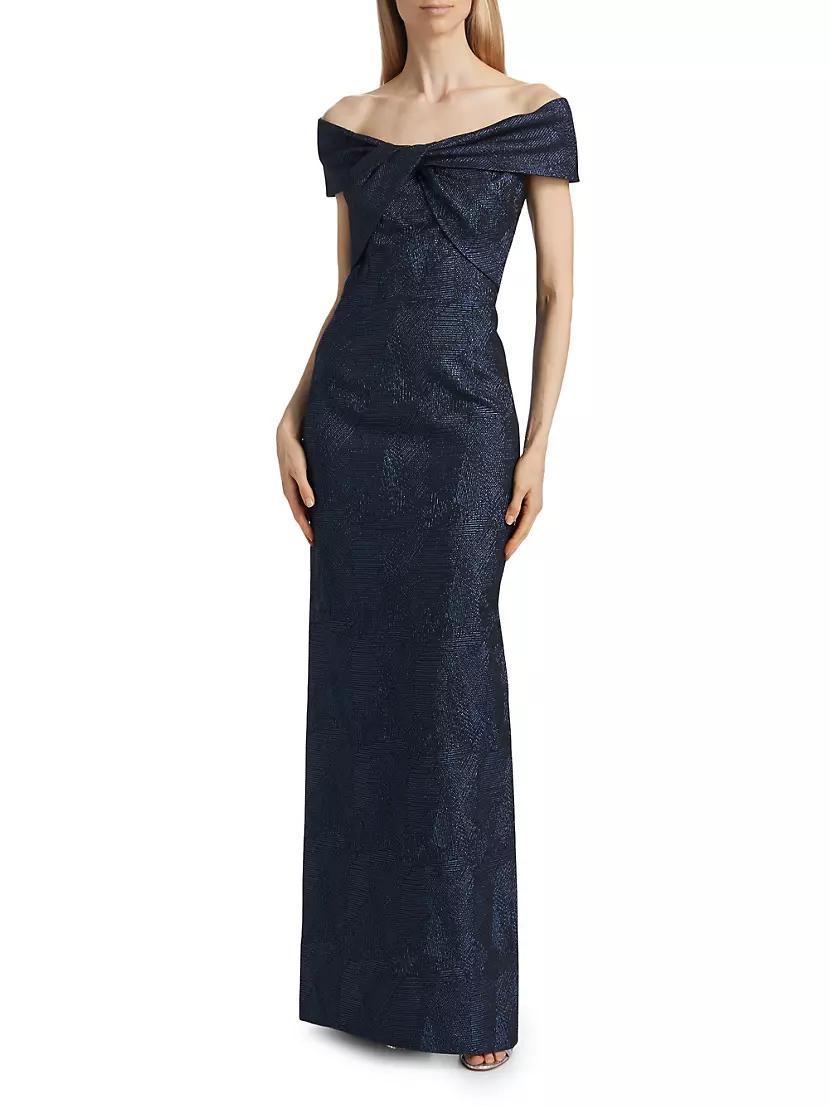 Jacquard Twist Off-the-Shoulder Column Gown Product Image