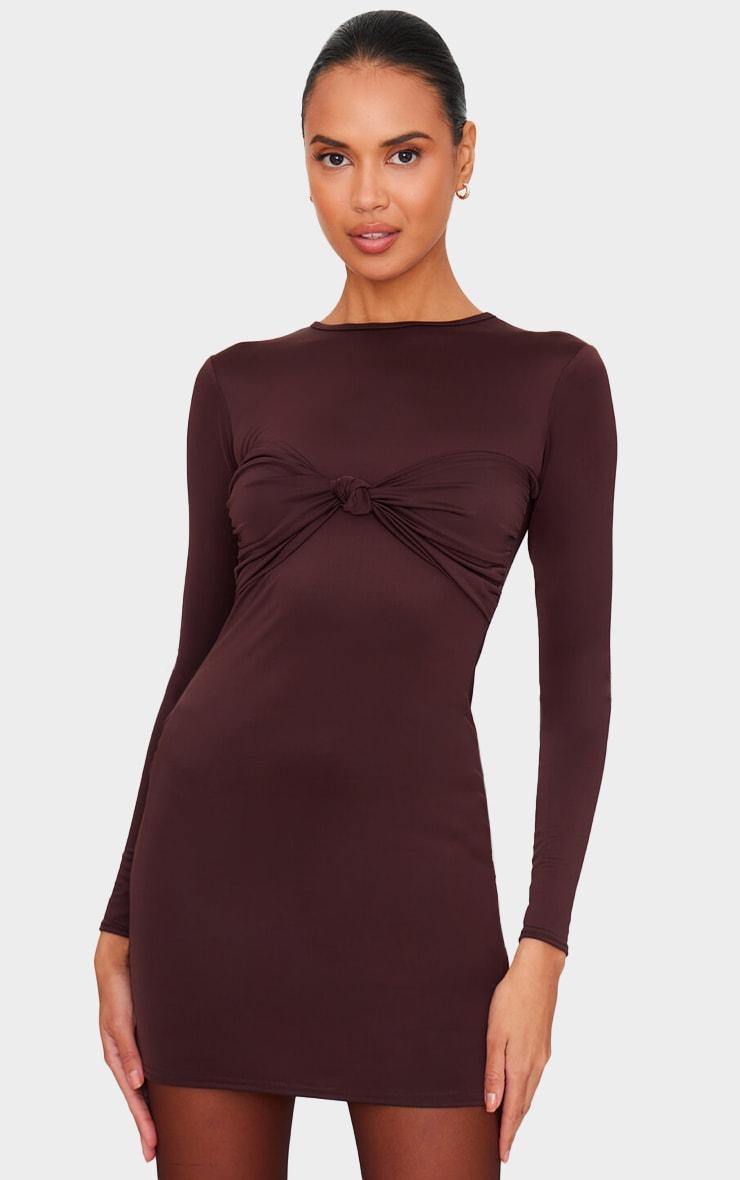 Chocolate Twist Bandeau Detail Long Sleeve Mini Bodycon Dress Product Image