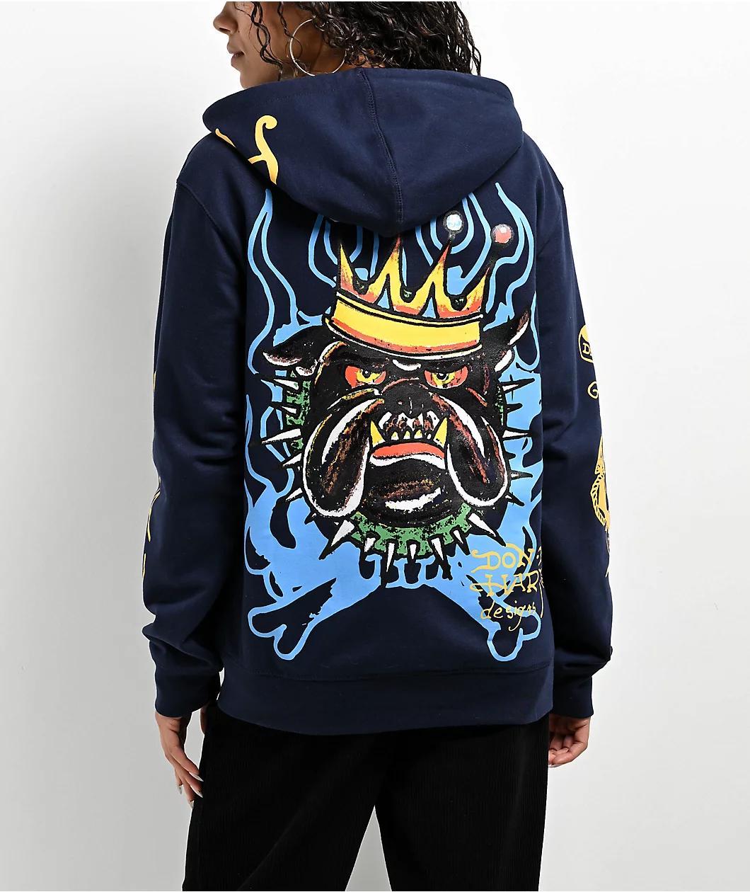 Ed Hardy Panther Bulldog Navy Zip Hoodie Product Image