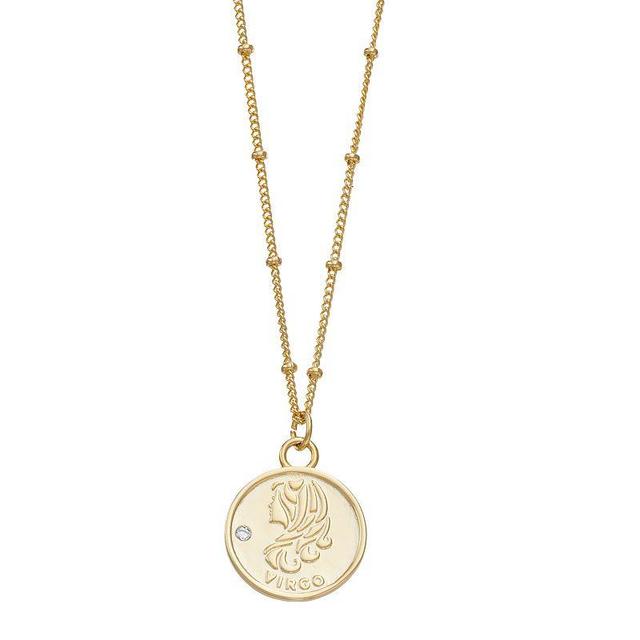 City Luxe Cubic Zirconia & Beaded Chain Zodiac Pendant Necklace, Womens, Gold Product Image