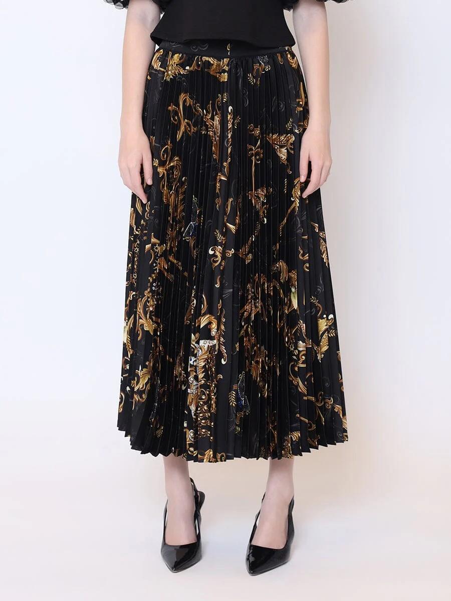 Floral Print Satin Pleated Skirt Product Image