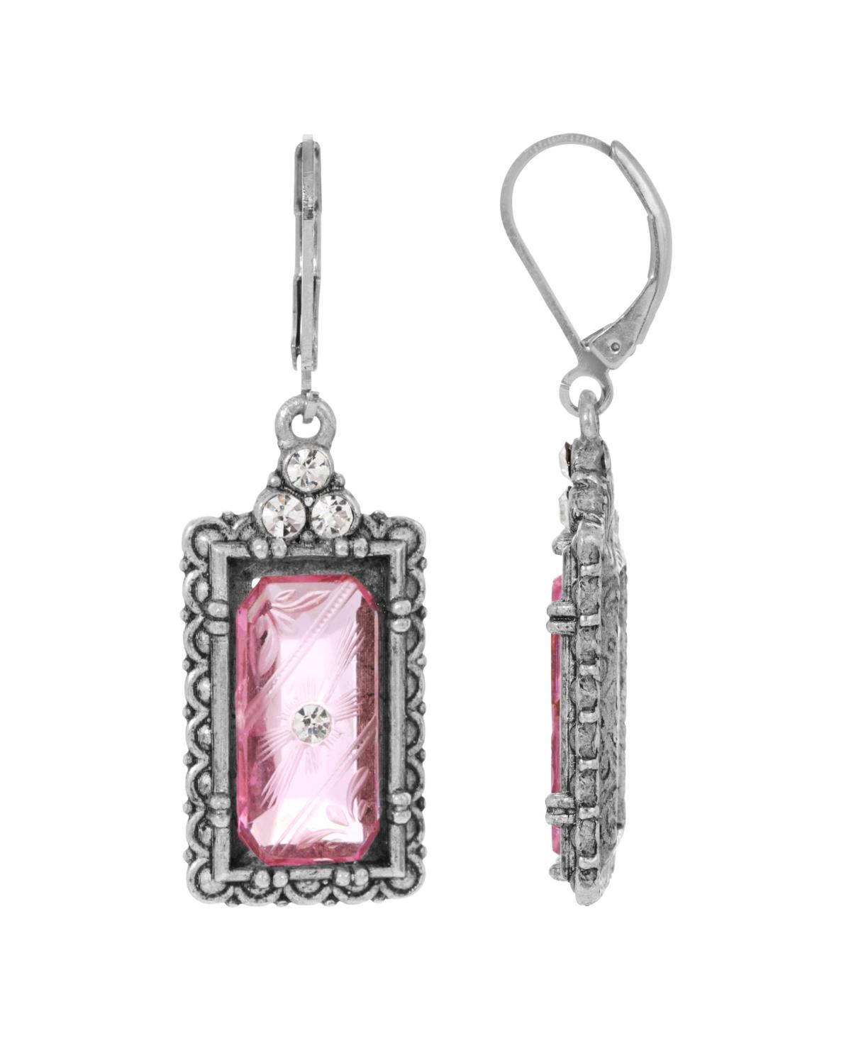 1928 Silver Tone Rectangle Simulated Crystal Stone Earrings, Womens, Pink Product Image