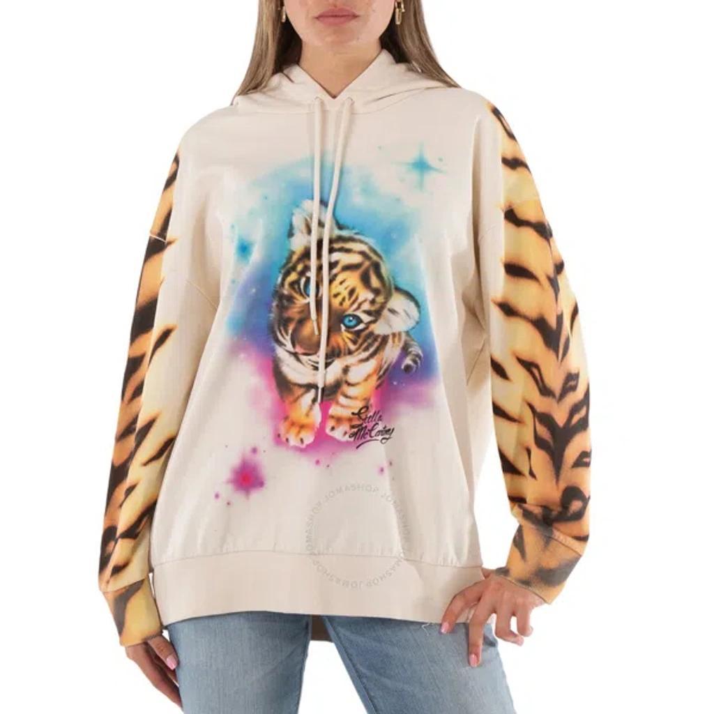 Ladies Magnolia Tiger Print Cotton Hoodie In Beige Product Image