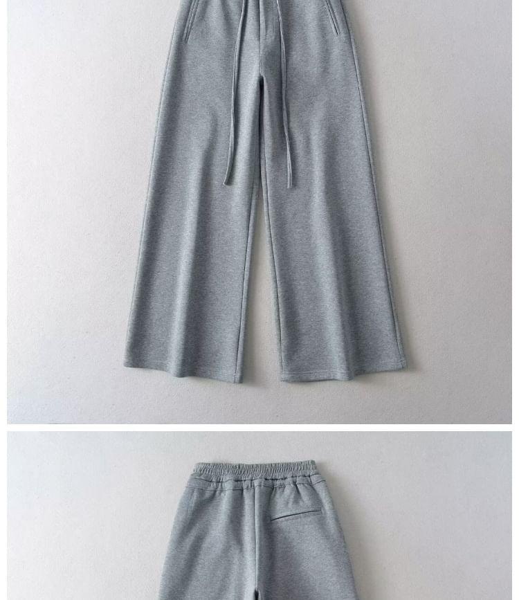 Drawstring Waist Plain Wide Leg Sweatpants Product Image