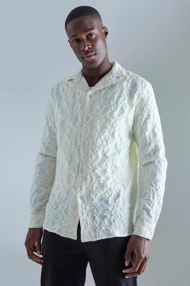 Long Sleeve Floral Textured Shirt | boohooMAN USA Product Image