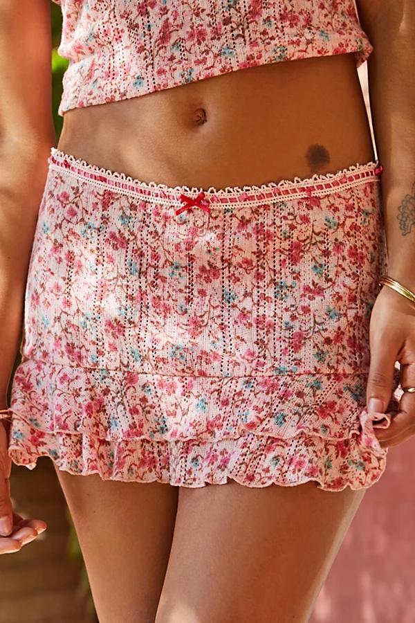 Out From Under Pointelle Floral Mini Skirt Womens at Urban Outfitters Product Image