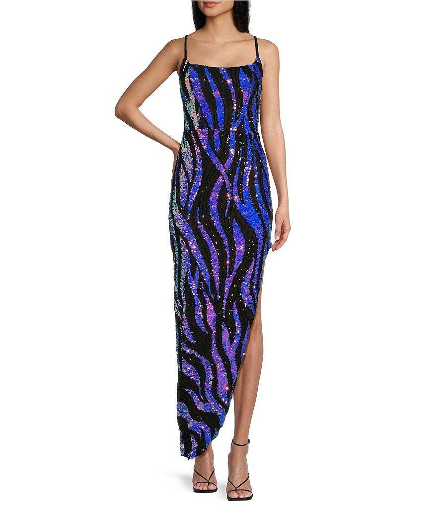 City Vibe Sequin Swirl Patterned Spaghetti Strap Scoop Neck Dress Product Image