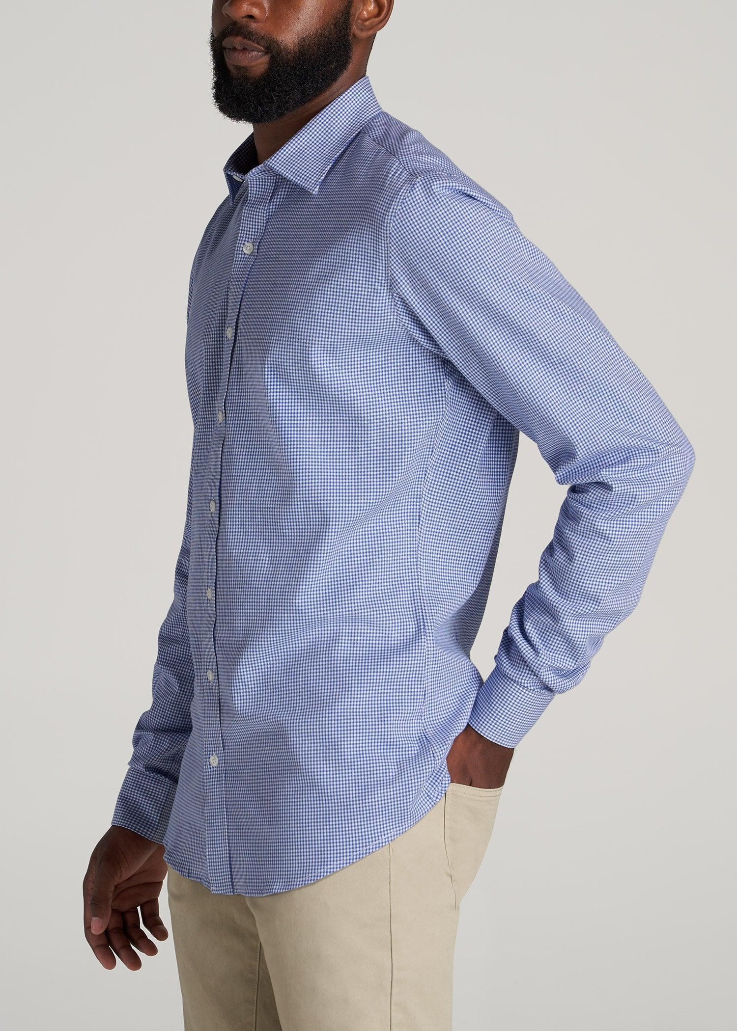 Oskar Button-Up Dress Shirt for Tall Men in Cobalt Mini Check Male Product Image