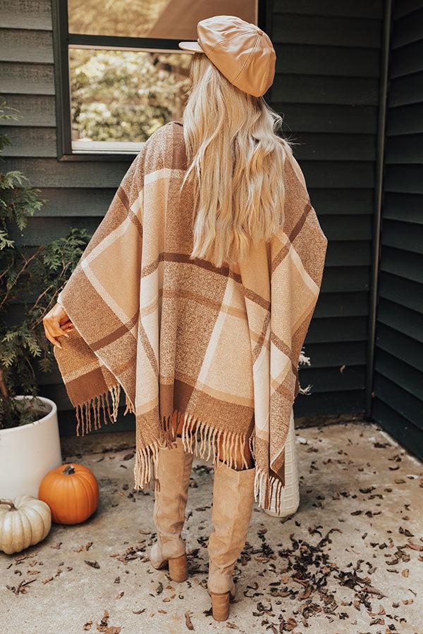 Rocky Mountain Resort Plaid Poncho In Mocha Product Image