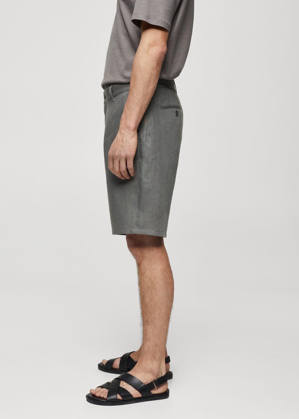 MANGO MAN - Slim fit 100% linen Bermuda shorts greyMen Product Image