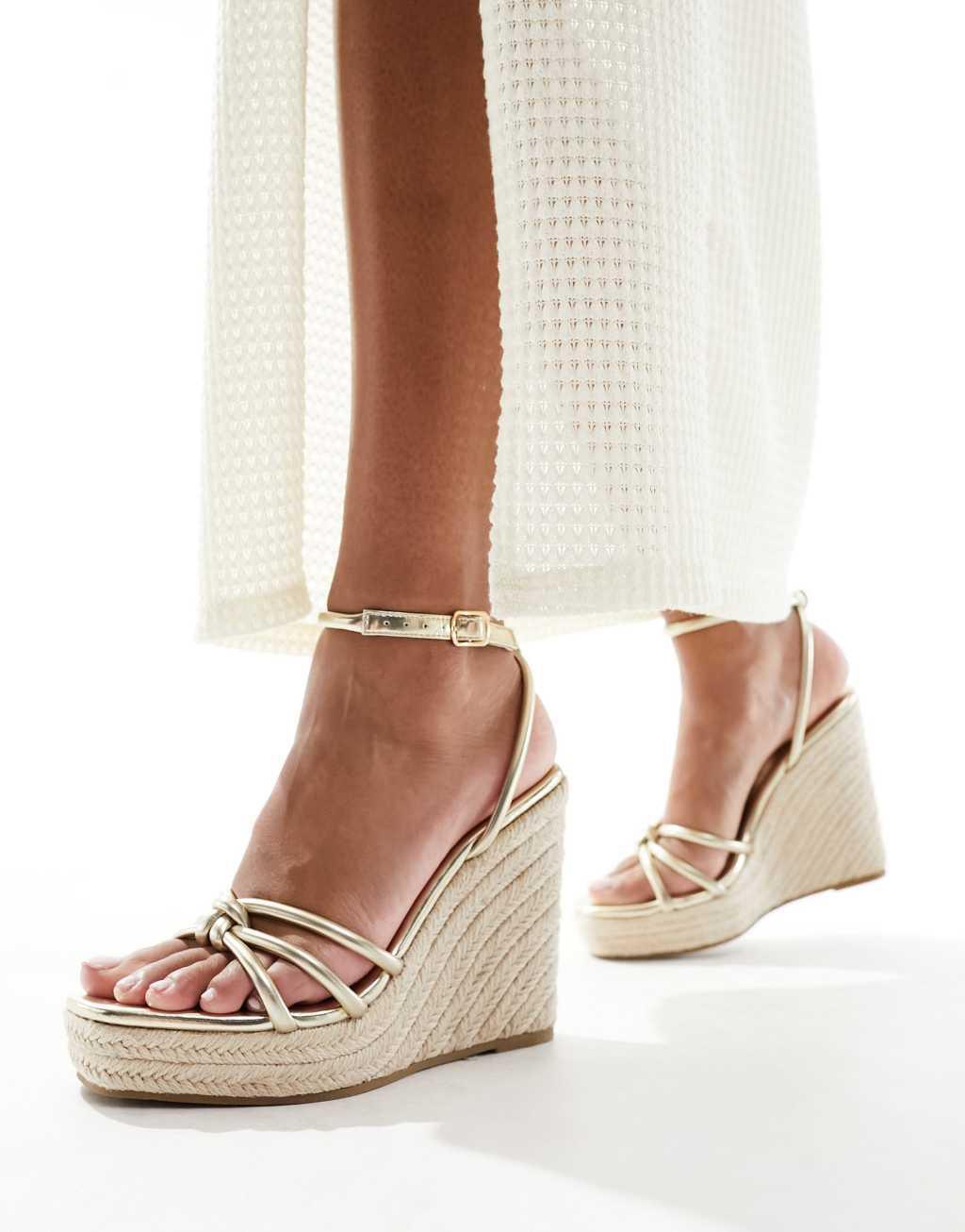 Glamorous espadrilles wedge heeled sandals in gold Product Image