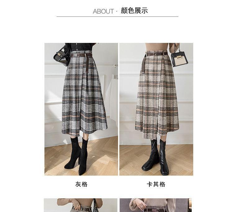 High Waist Plaid Maxi A-Line Skirt product image