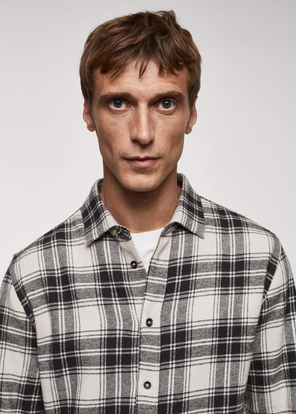 MANGO MAN - Regular fit checked flannel shirt whiteMen Product Image