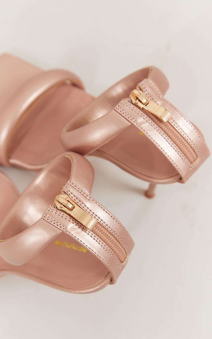  Rose Gold Pu Square Toe Padded Double Strap High Heeled Sandals Product Image