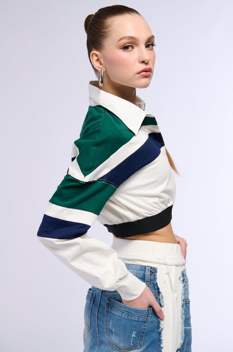 MYLAH CROPPED COLLARED LONG SLEEVE SHIRT Product Image