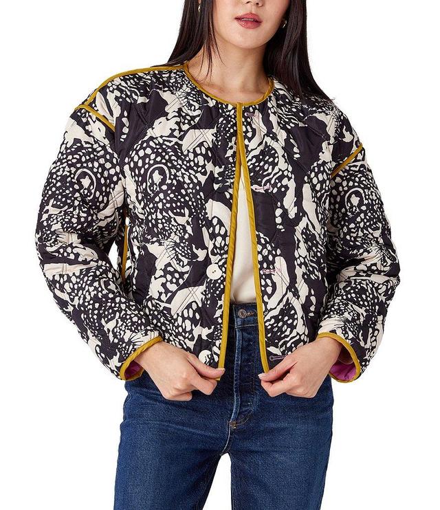 CROSBY by Mollie Burch Felix Quilted Taffeta Leopard Jewel Neckline Long Sleeve Button Front Reversable Jacket Product Image