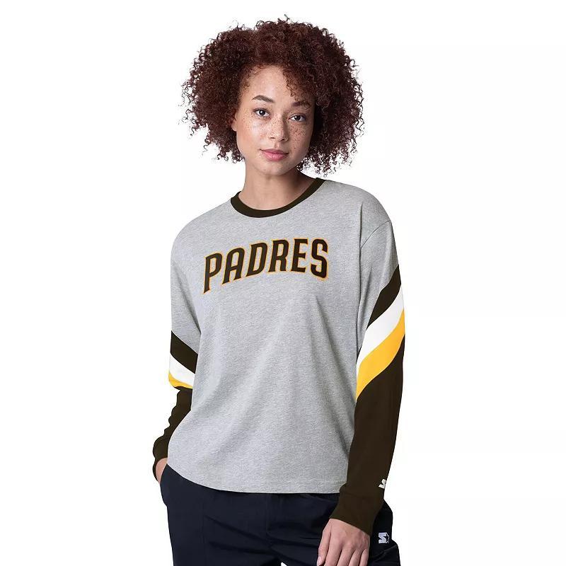 Womens Starter Heather Gray San Diego Padres Triple A Fashion Color Block Long Sleeve Top Product Image